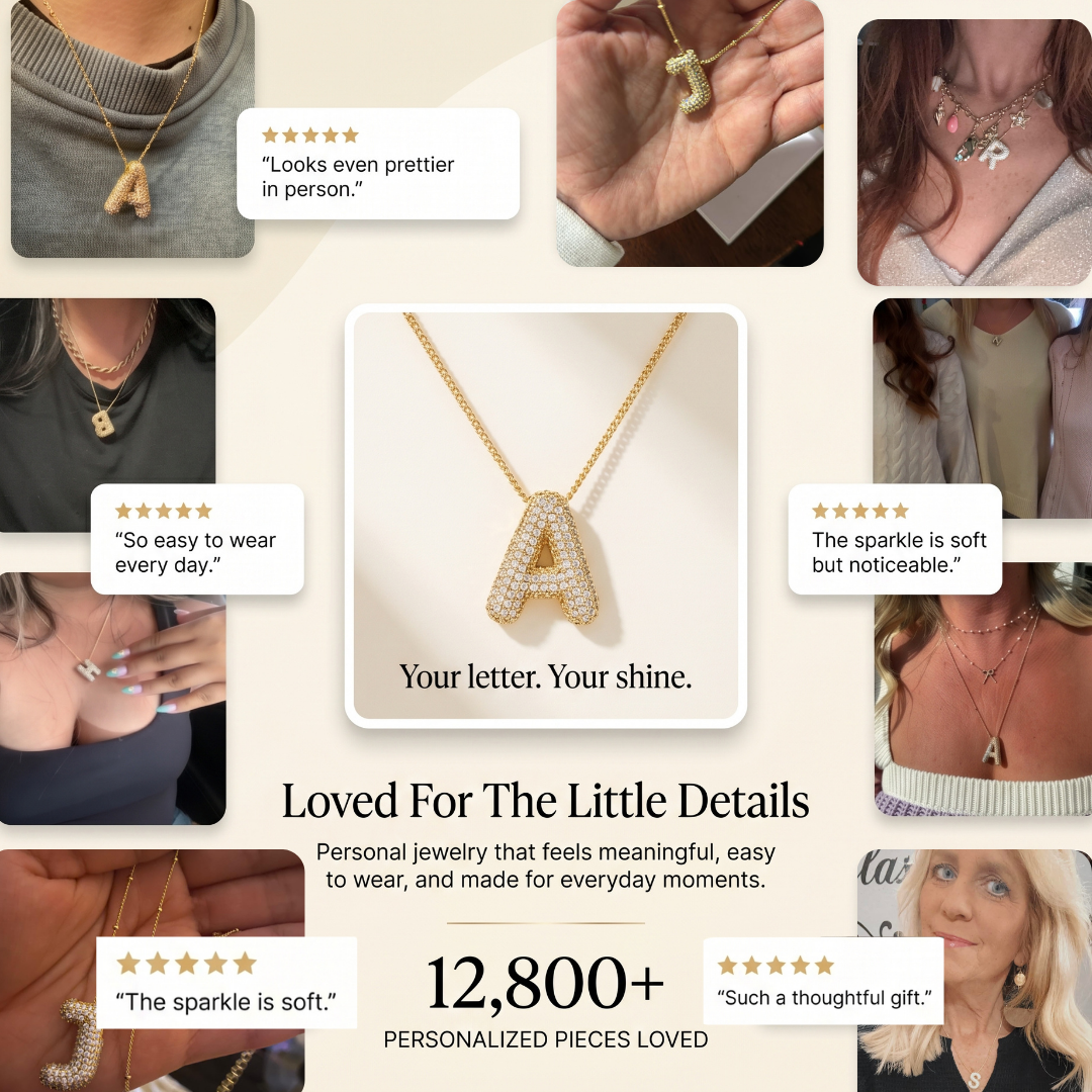 Elegant Beaded Initial Necklace • Gold Letter Charm