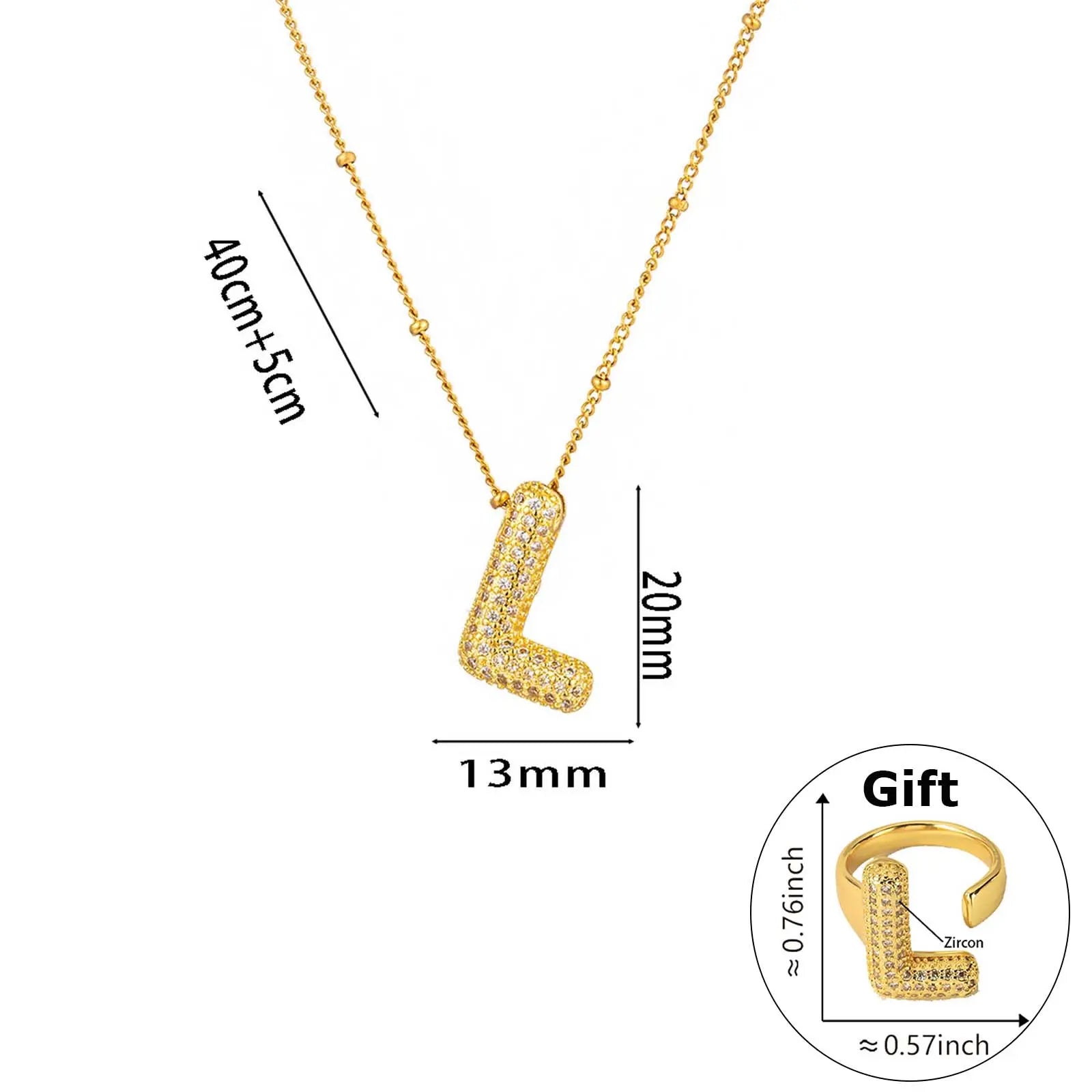 Elegant Beaded Initial Necklace • Gold Letter Charm