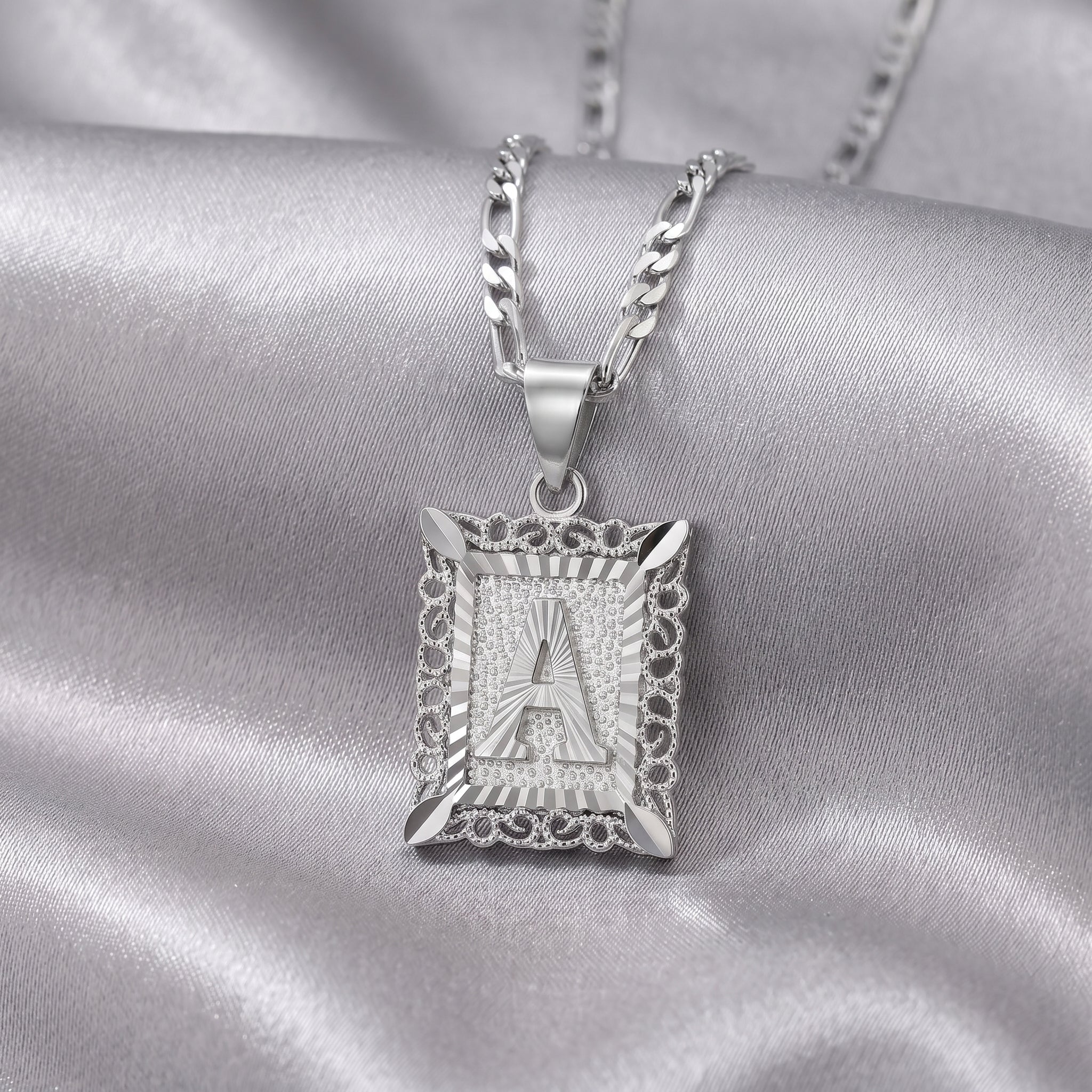 Square Monogram Initial Letter Pendant Necklace
