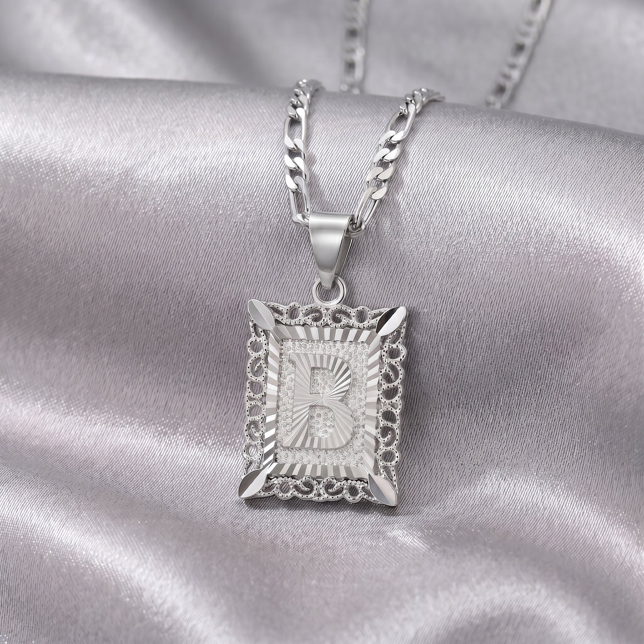 Square Monogram Initial Letter Pendant Necklace