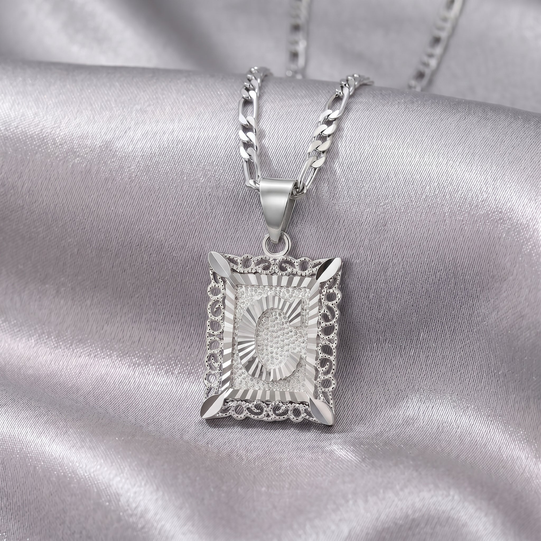 Square Monogram Initial Letter Pendant Necklace