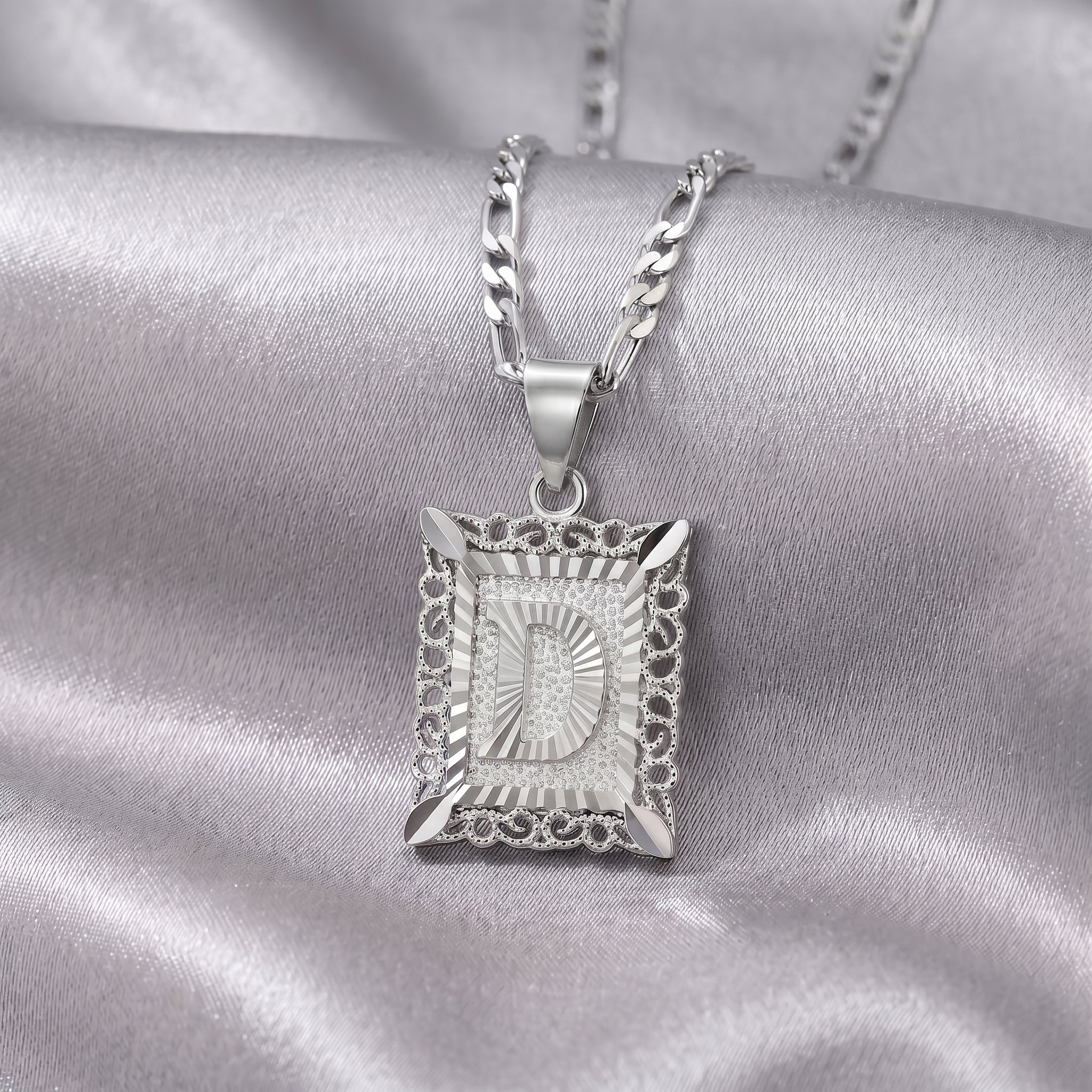 Square Monogram Initial Letter Pendant Necklace