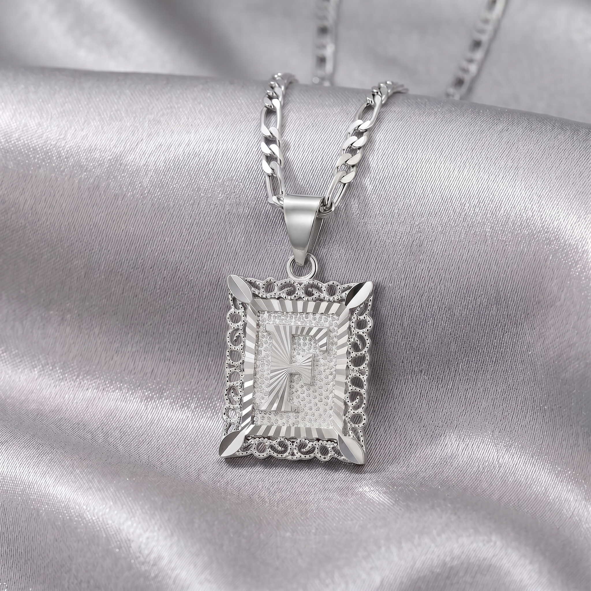 Square Monogram Initial Letter Pendant Necklace