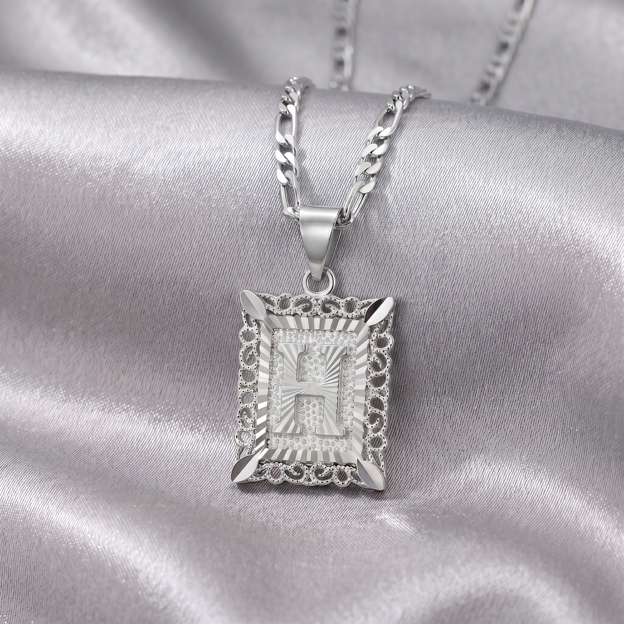 Square Monogram Initial Letter Pendant Necklace