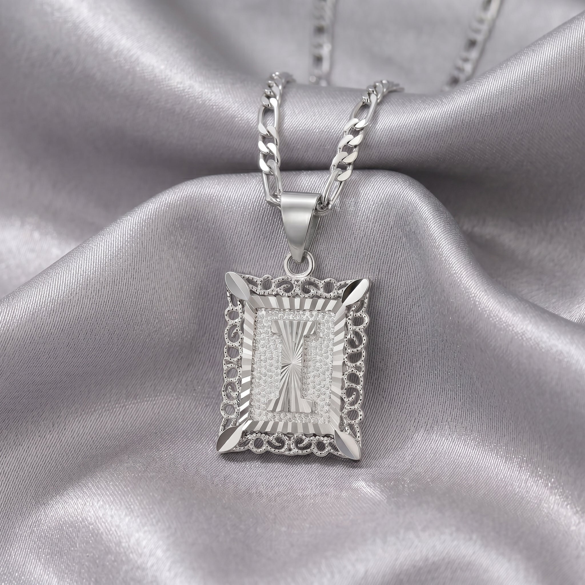 Square Monogram Initial Letter Pendant Necklace
