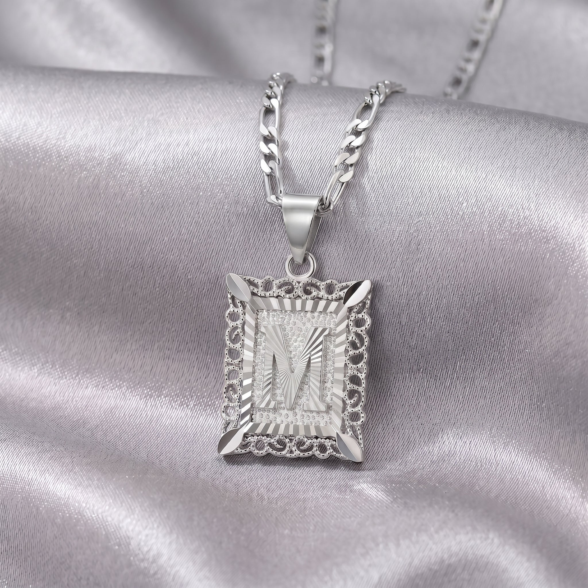 Square Monogram Initial Letter Pendant Necklace