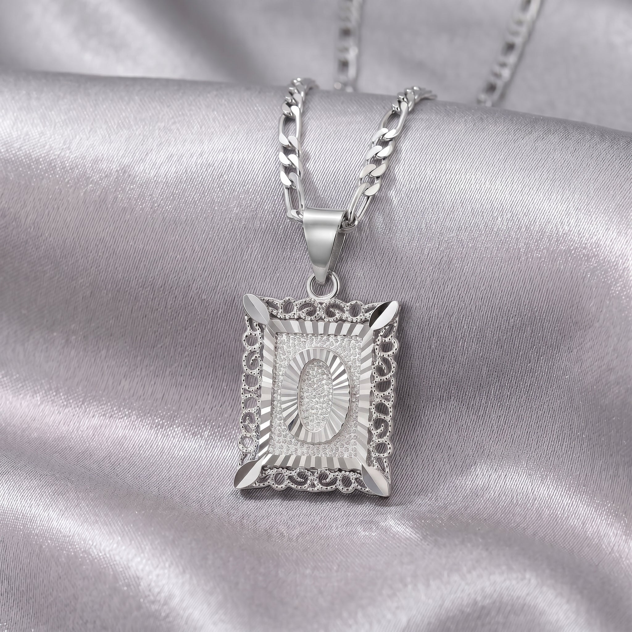 Square Monogram Initial Letter Pendant Necklace