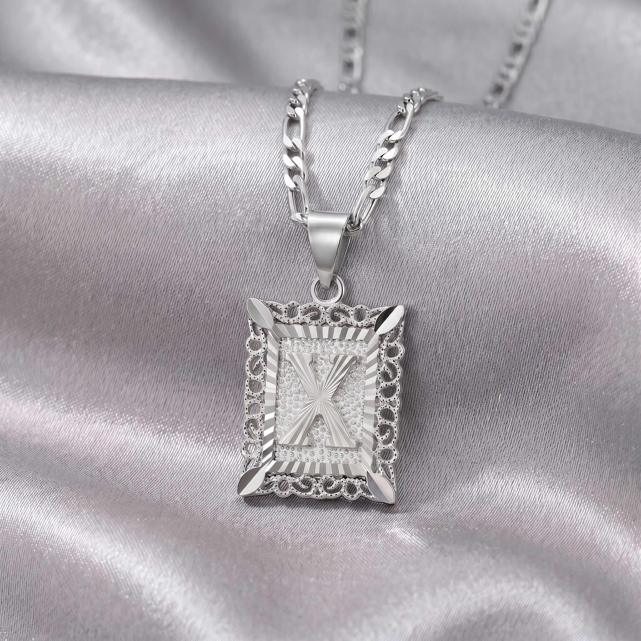 Square Monogram Initial Letter Pendant Necklace
