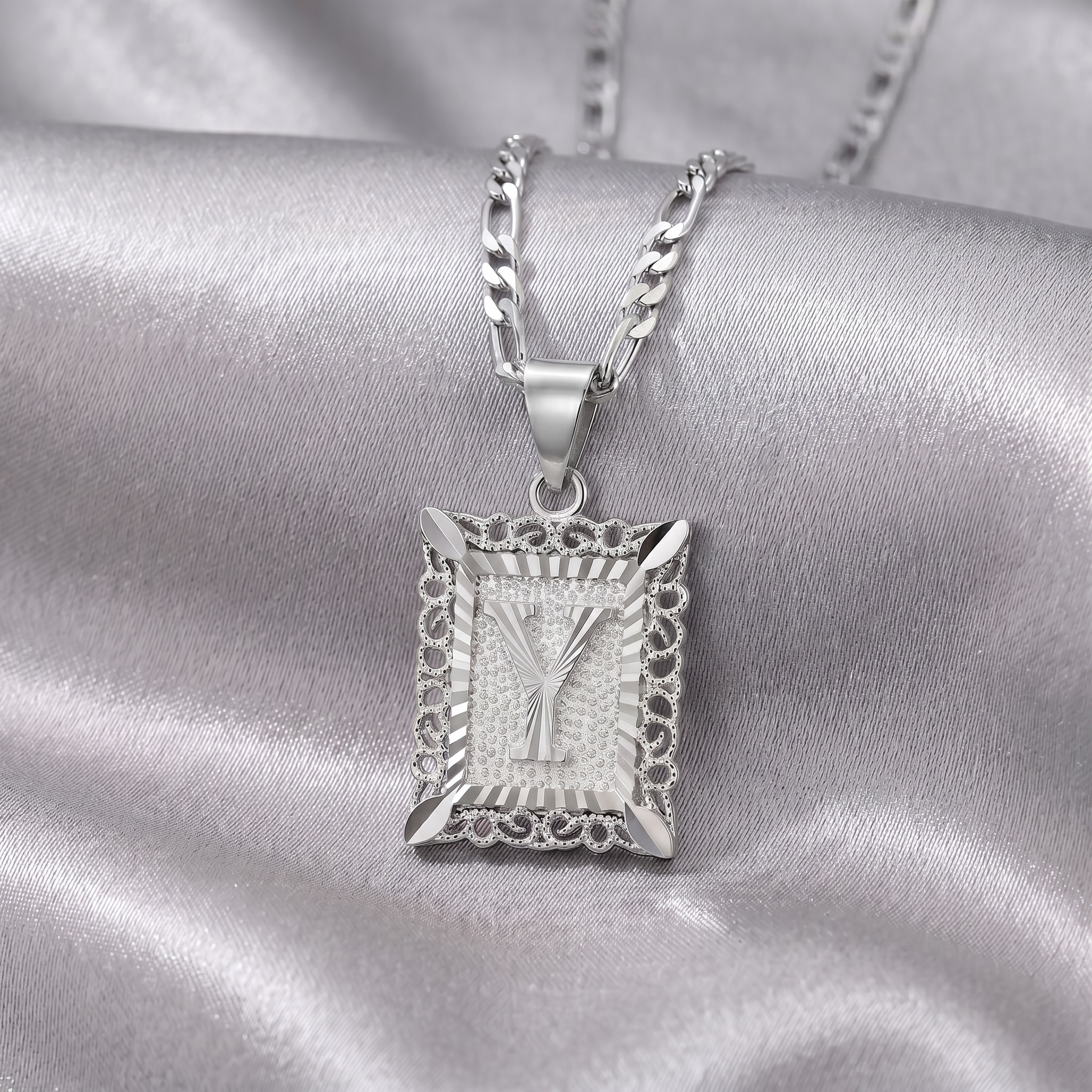 Square Monogram Initial Letter Pendant Necklace
