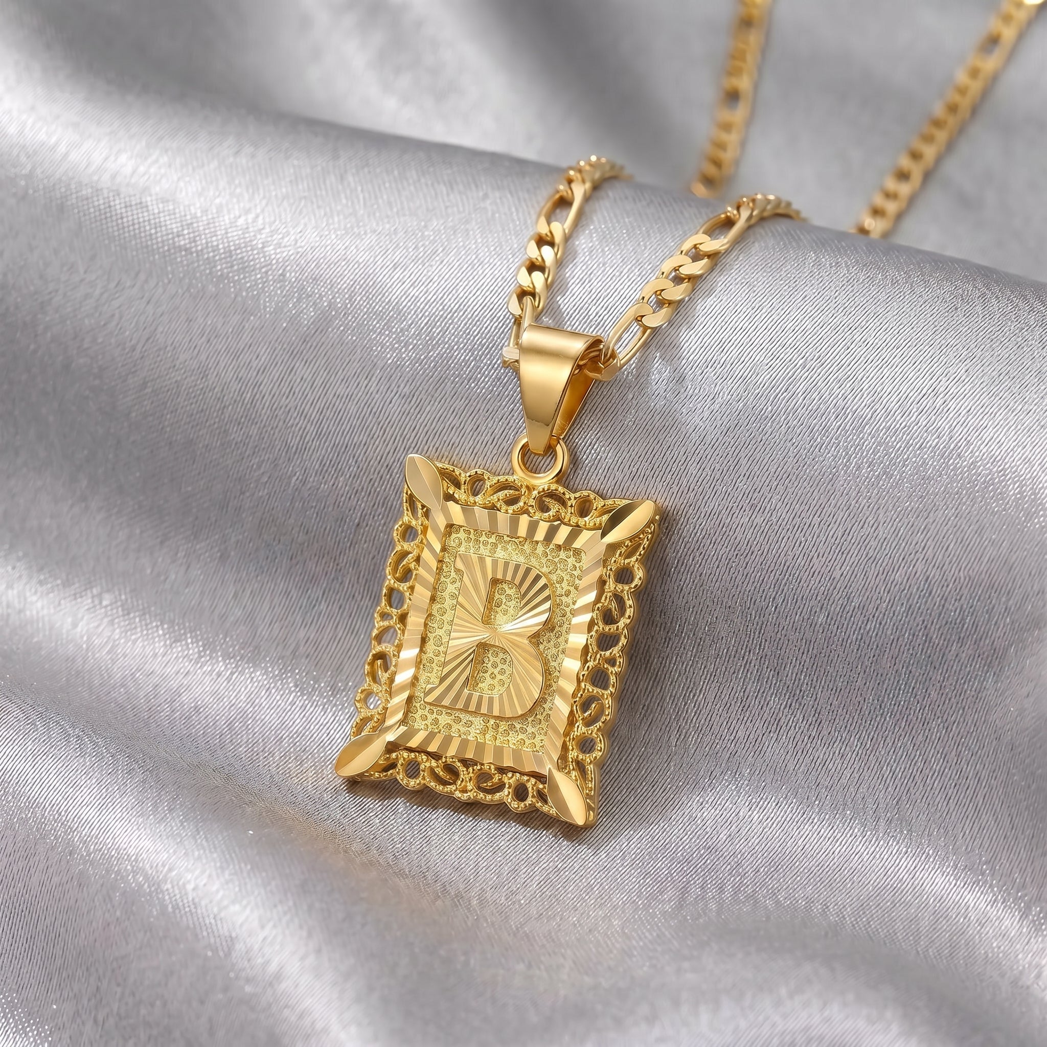 Square Monogram Initial Letter Pendant Necklace
