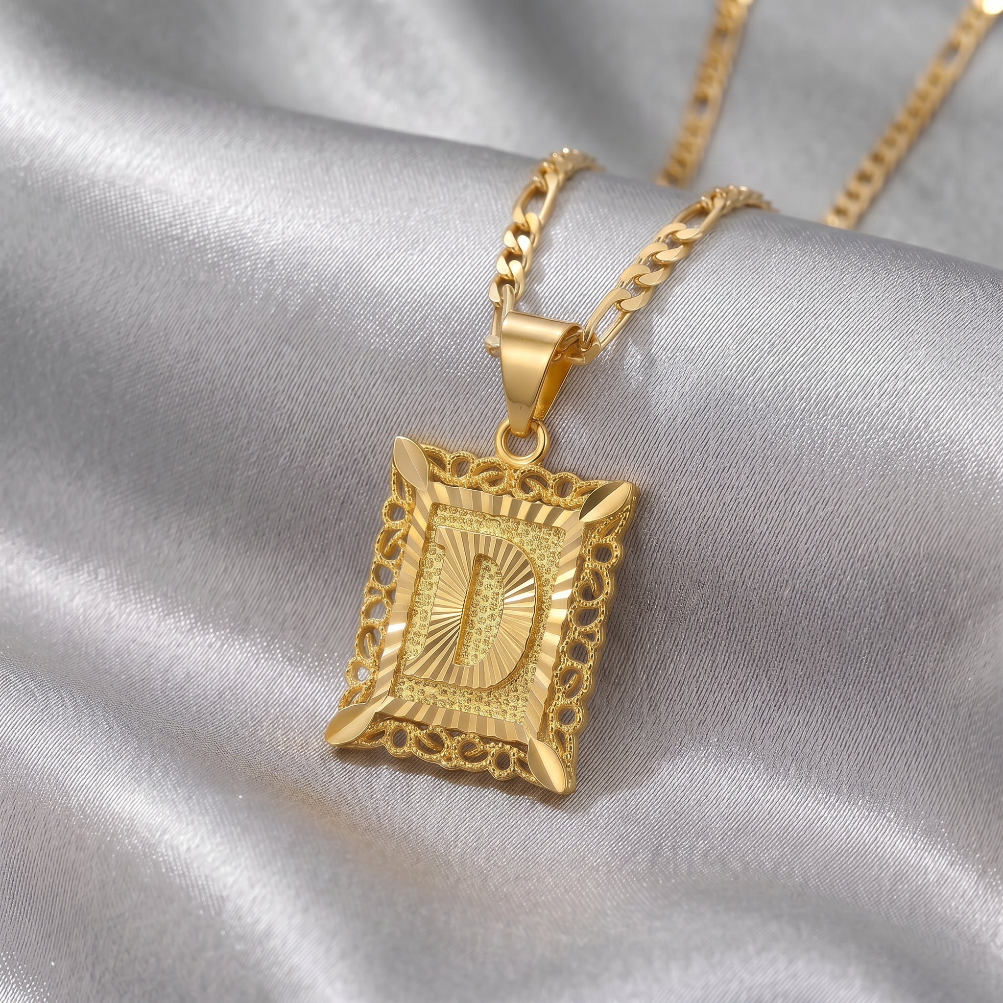 Square Monogram Initial Letter Pendant Necklace