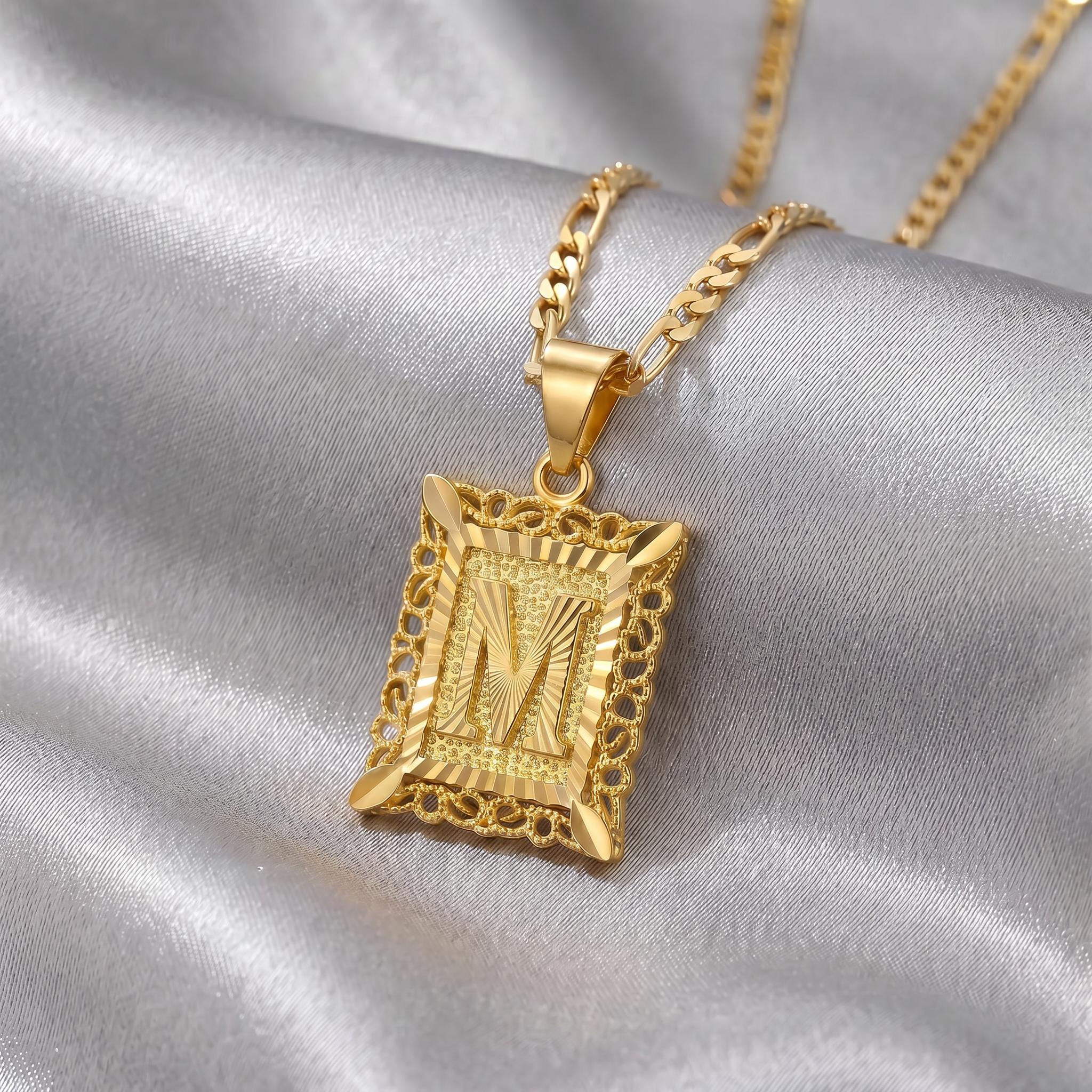 Square Monogram Initial Letter Pendant Necklace