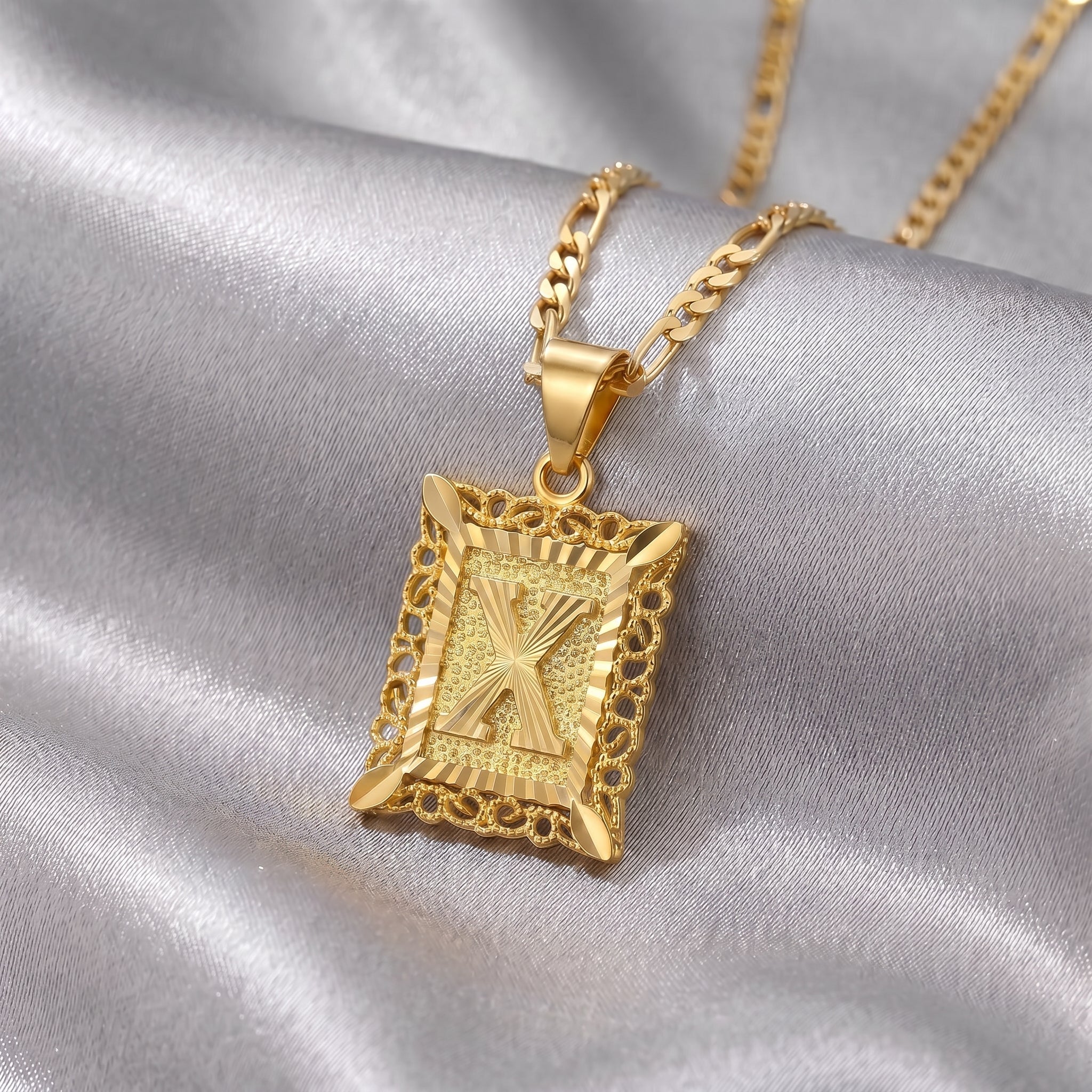 Square Monogram Initial Letter Pendant Necklace