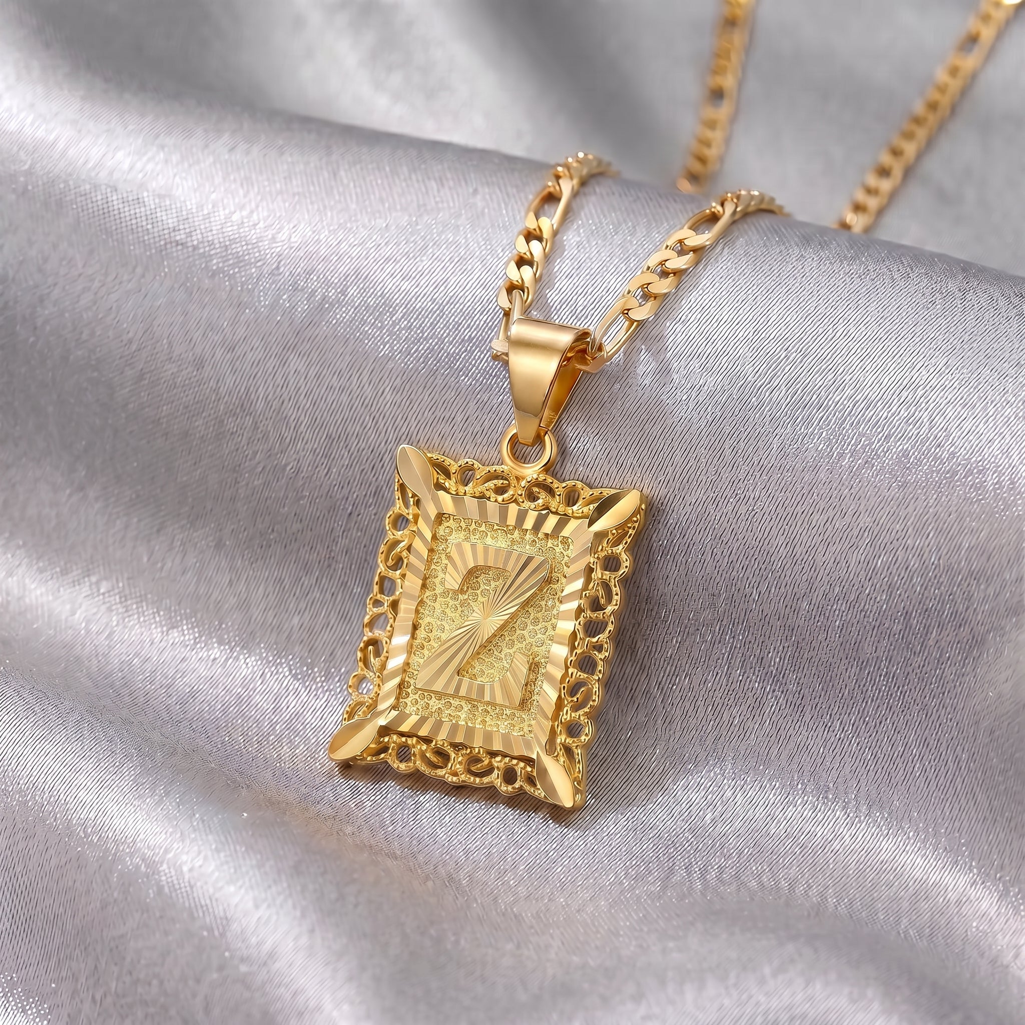 Square Monogram Initial Letter Pendant Necklace