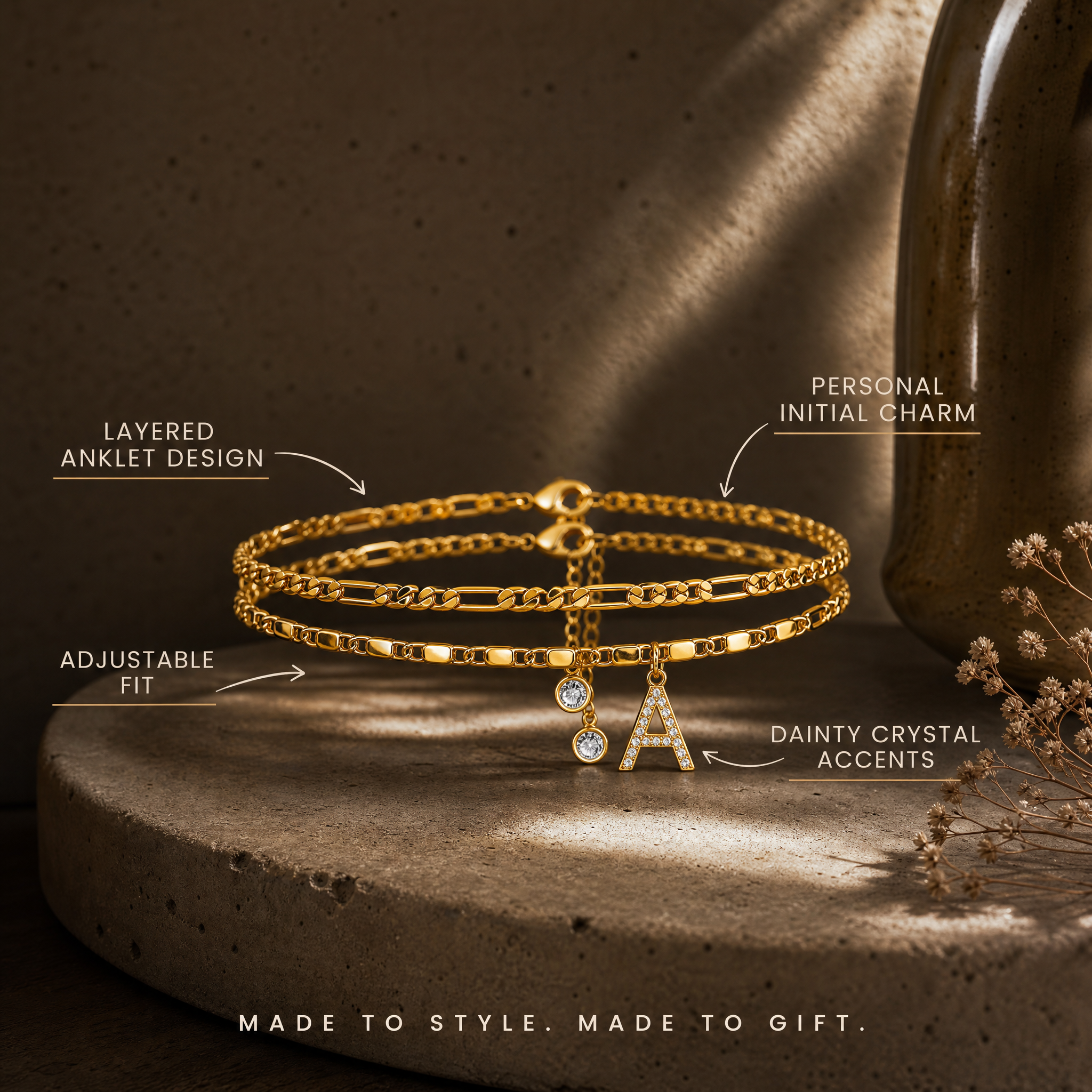 Gold Initial Anklet for Women