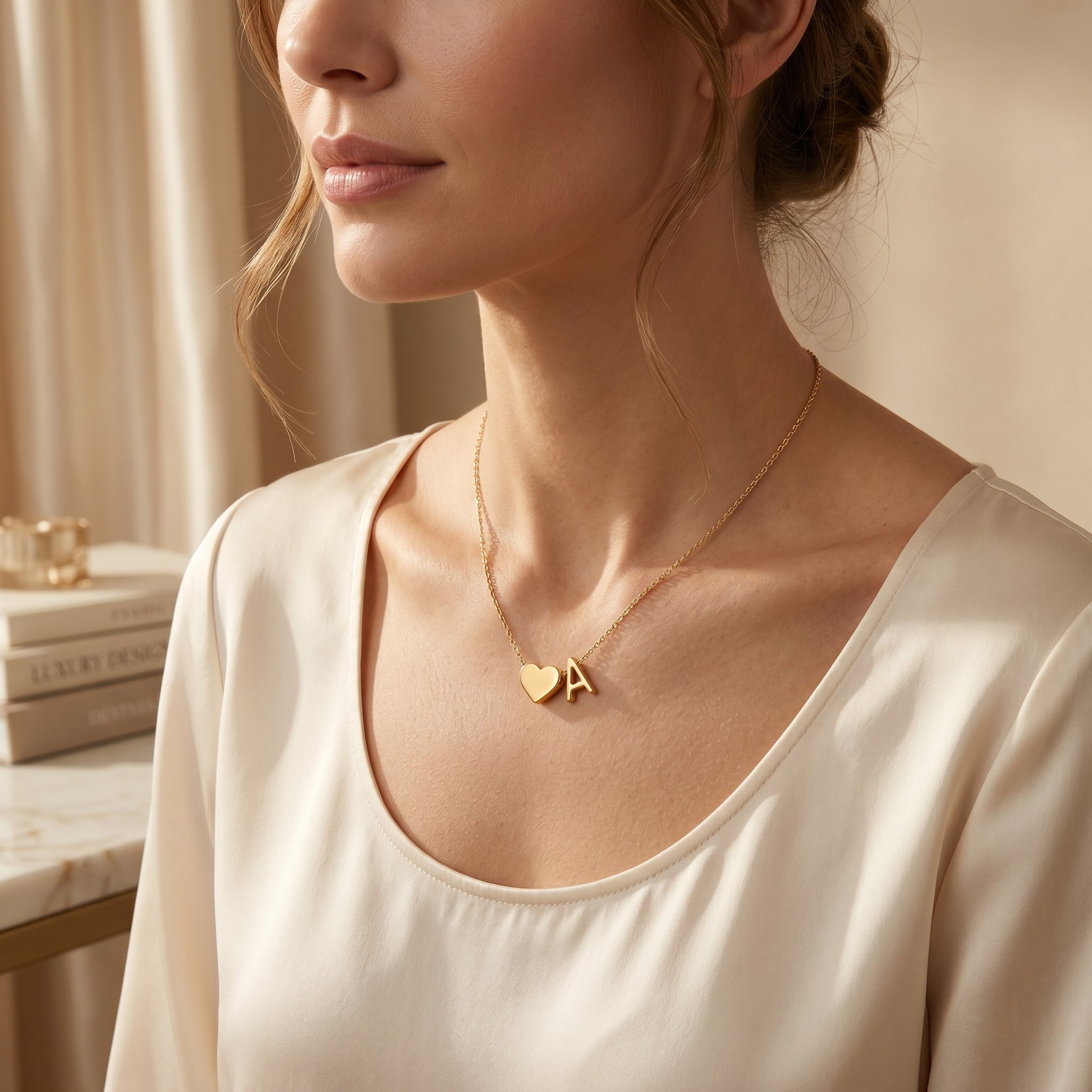 Dainty Heart Initial Necklace • Personalized Letter Pendant