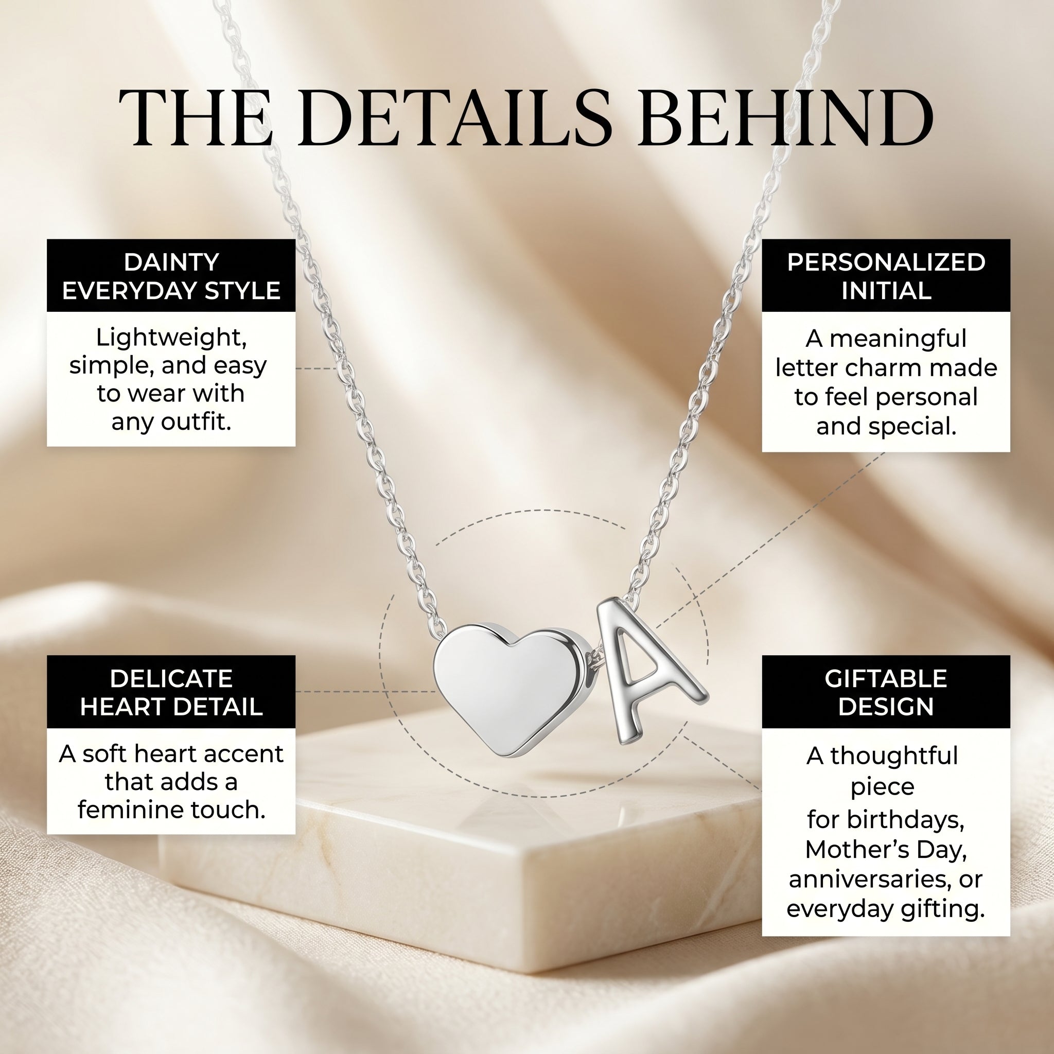 Dainty Heart Initial Necklace • Personalized Letter Pendant