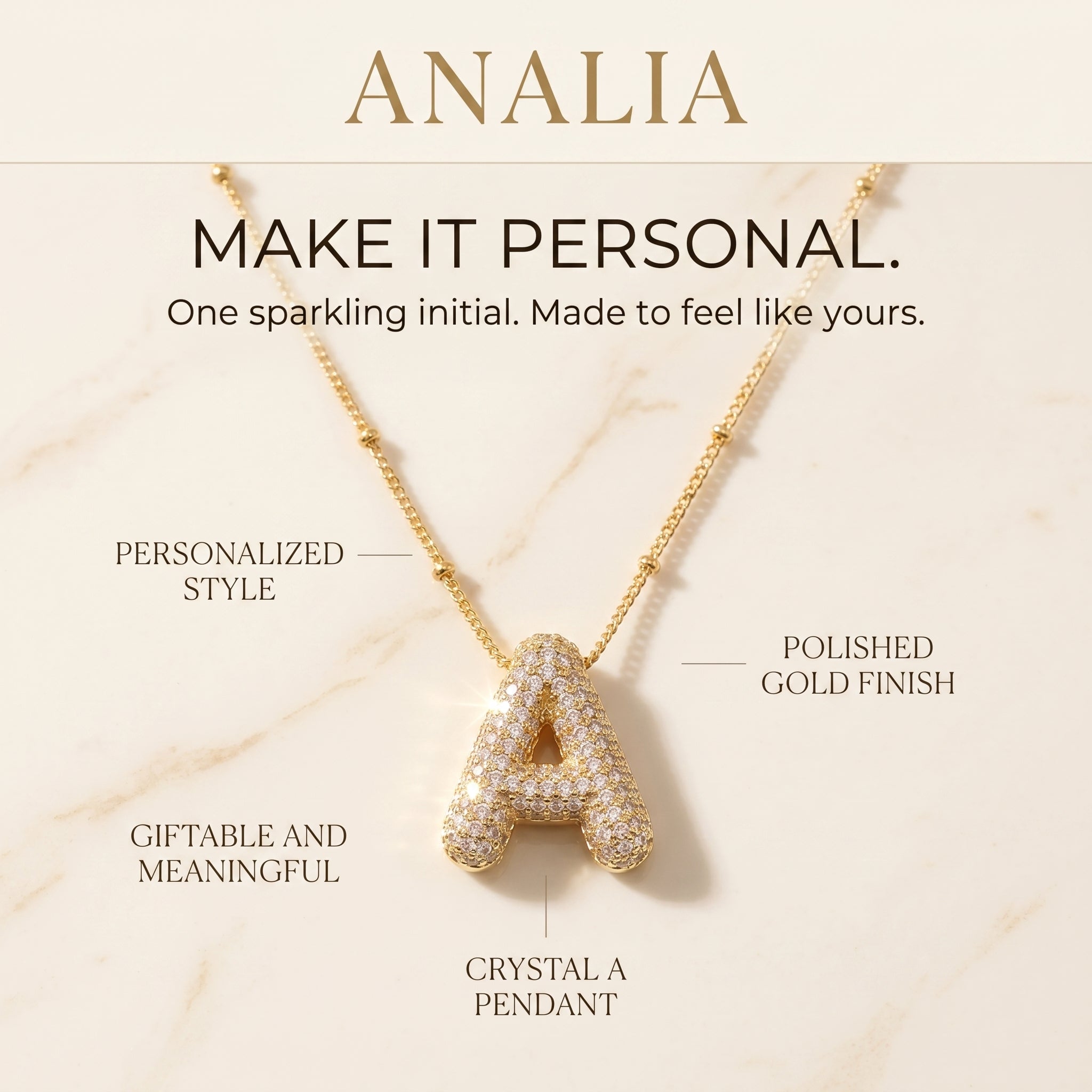 Elegant Beaded Initial Necklace • Gold Letter Charm